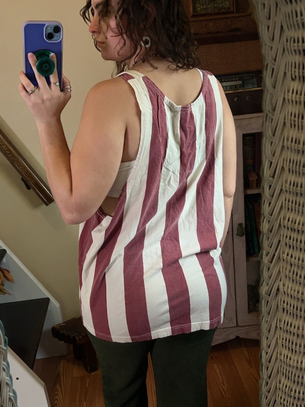 Vintage 90s red + white Striped Oversized Tank Top Retro Beach Gym